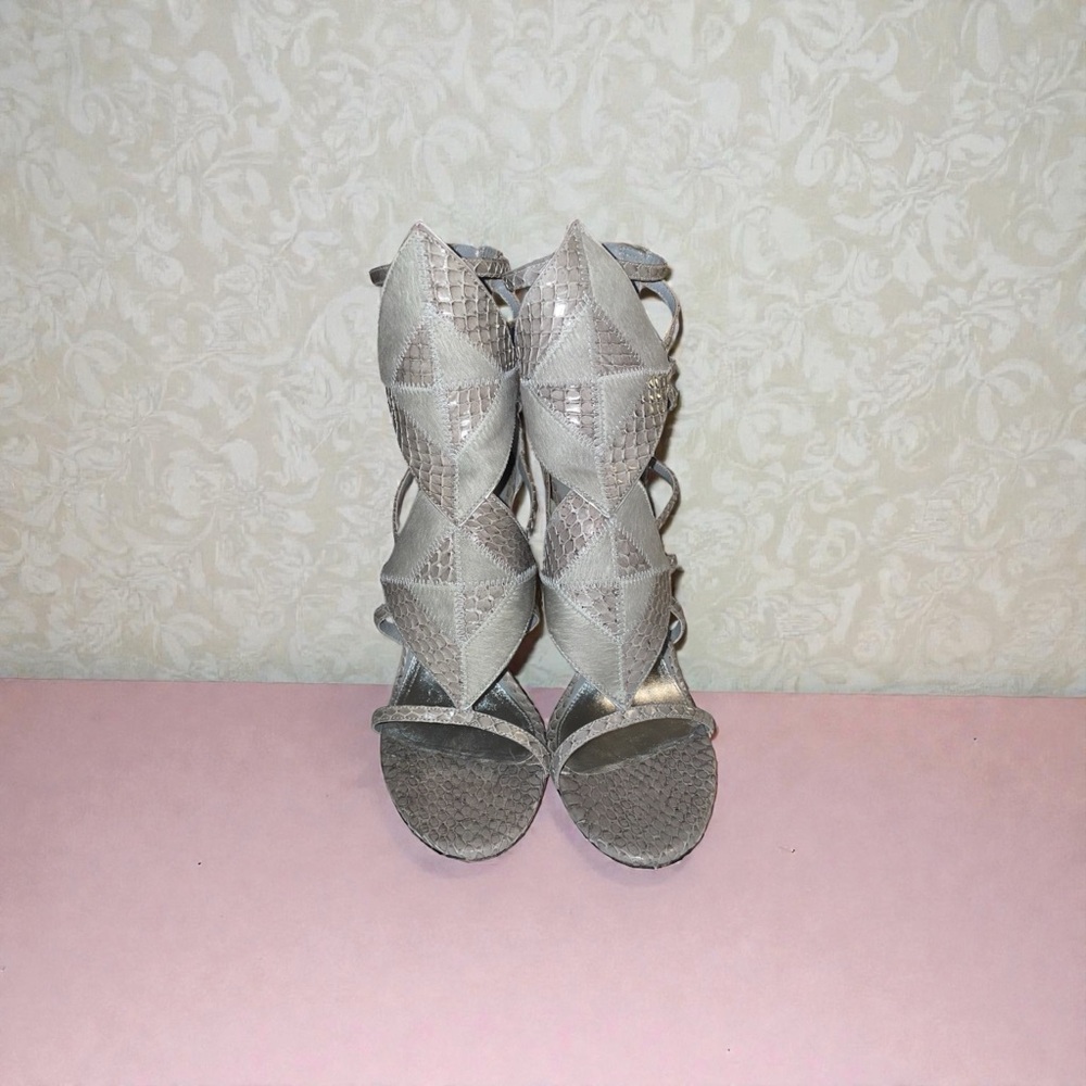 B Brian Atwood Silver Geometric Heels